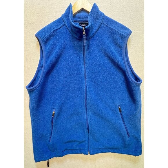 Lands' End Men's Fleece Zip-Up Cardigan Vest Supersoft Size L Blue Sleeveless - Picture 1 of 11